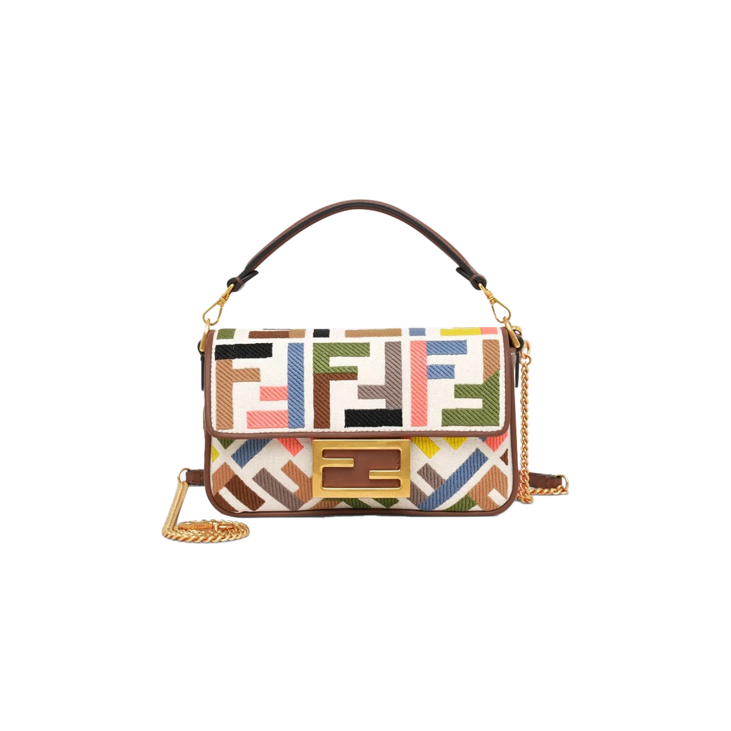 F**di baguette mini canvas bag with multicolour ff embroidery 8bs017anh4f1pj4  (20*13*5cm)